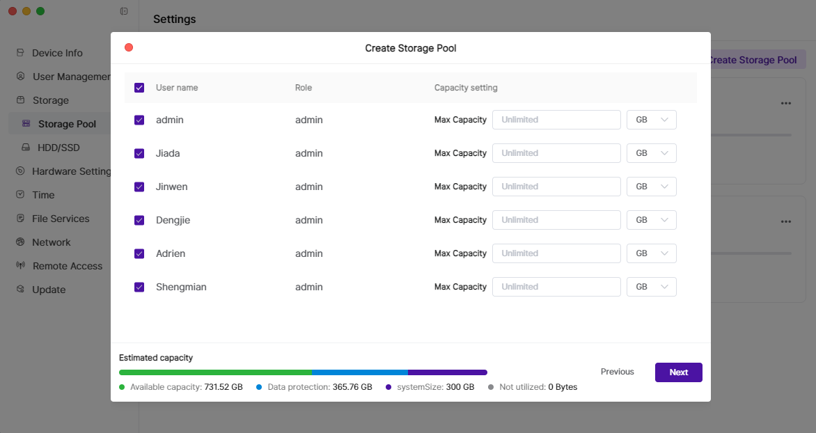 Capacity Settings