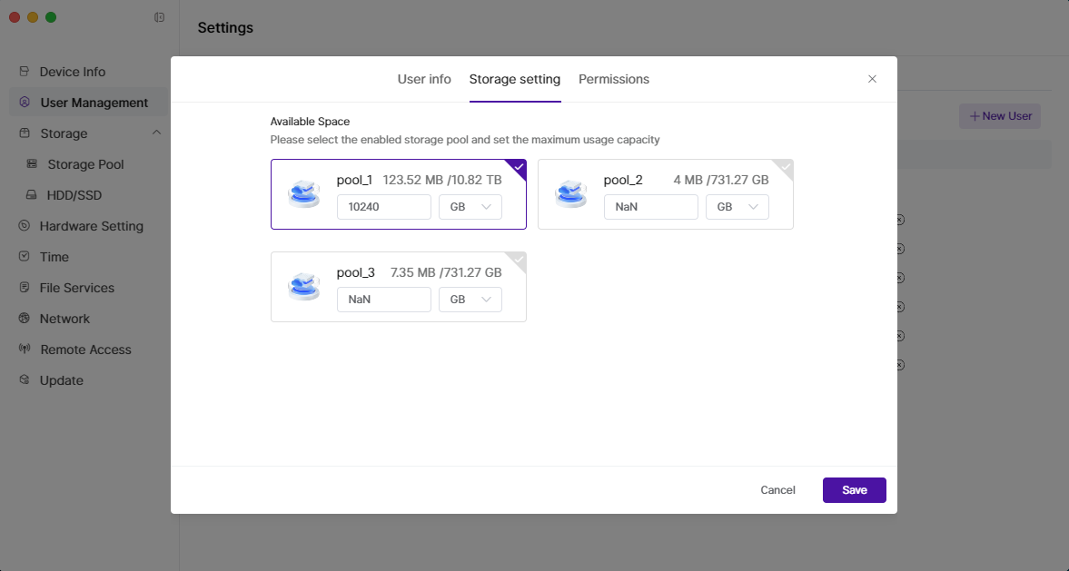 Modify Storage Settings