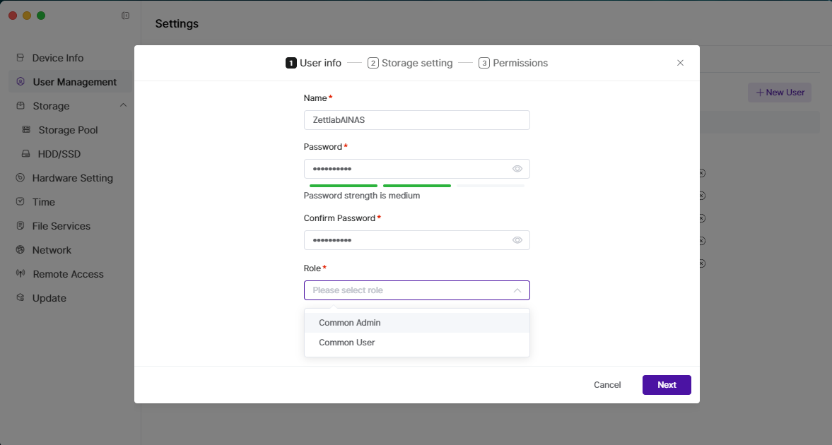 Storage Settings